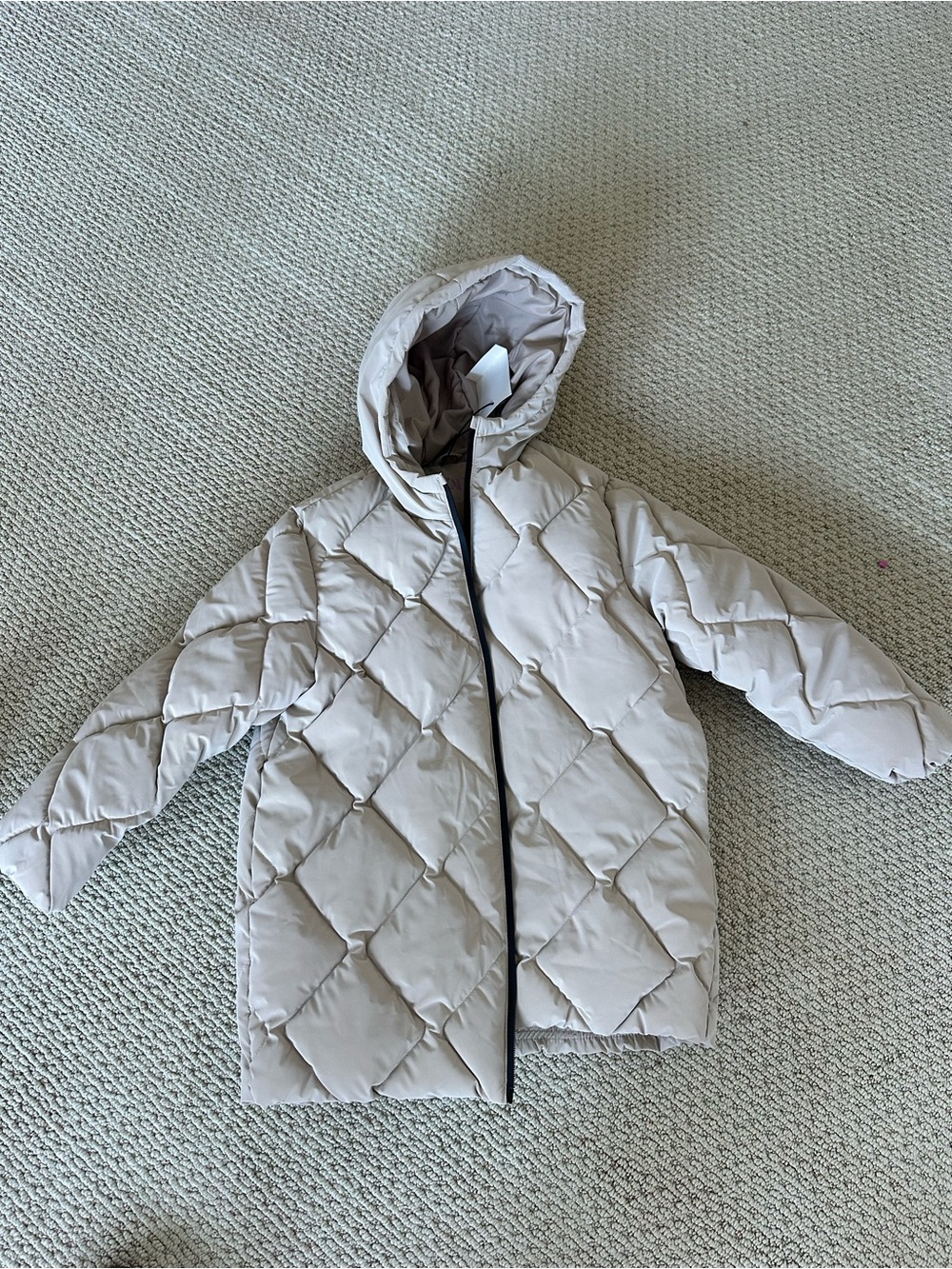 Zara Kids Quilted Hooded Puffer Jacket - Light Taupe